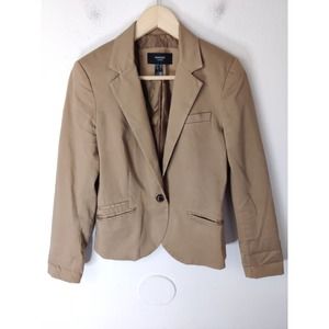 Mango Basics Tan Cotton Blend Single Breasted One Button Blazer Size 6